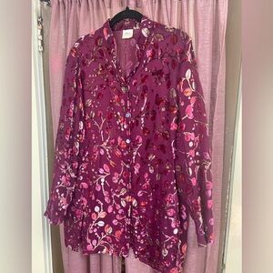 Vintage Sheer Floral Button Up Blouse
